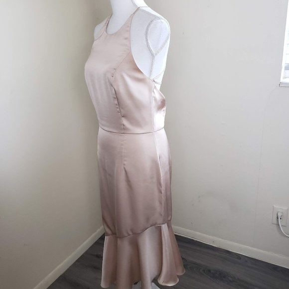 Lavish Alice Asymmetric Backless Bodycon Midi Dress Champagne Satin Size 8 - Picture 11 of 14